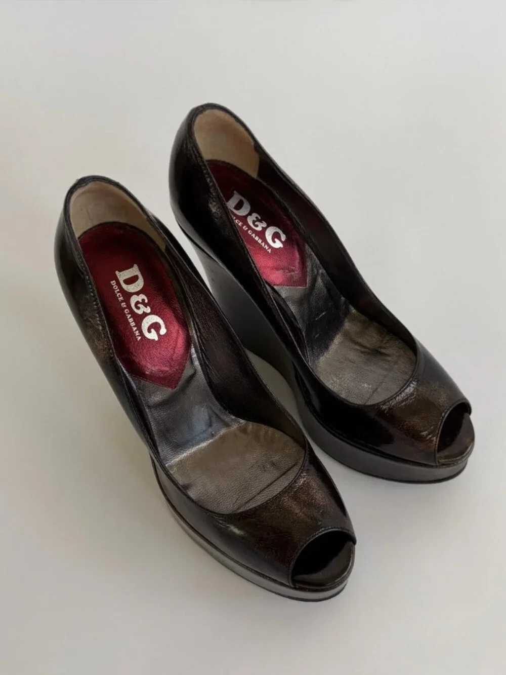 Vintage D&G Metallic Bronze Architectural Wedge Platforms